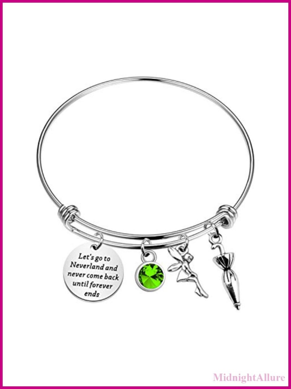 Stainless Steel Neverland Quote Bangle Bracelet Charm